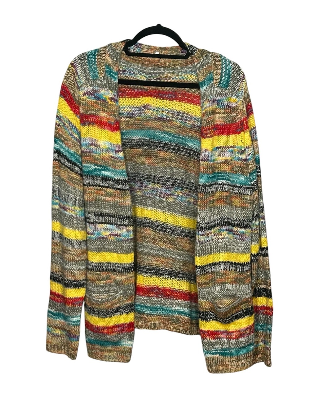 Multicolor Open-Front Striped Knit Cardigan Sweater